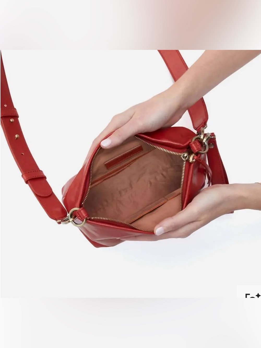 HOBO Women's Ashe Crossbody In Brick Red Leather with Wrist Strap - Picture 3 of 14
